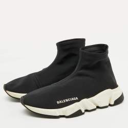 Balenciaga Black Stretch Fabric Speed Trainer High Sneakers Size 37