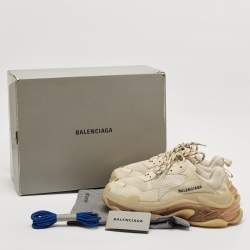 Balenciaga Cream Faux Leather and Mesh Triple S Clear Lace Up Sneakers Size 39