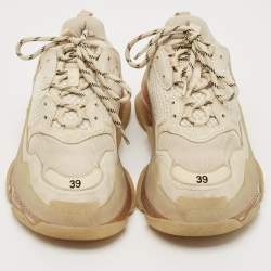 Balenciaga Cream Faux Leather and Mesh Triple S Clear Lace Up Sneakers Size 39
