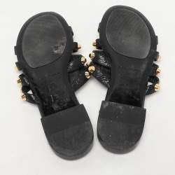 Pre Owned Balenciaga Black Leather Arena Ballet Flats Size 38