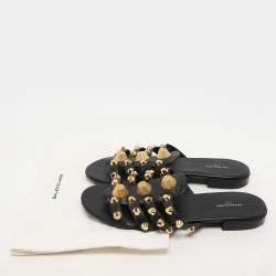 Pre Owned Balenciaga Black Leather Arena Ballet Flats Size 38