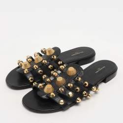 Pre Owned Balenciaga Black Leather Arena Ballet Flats Size 38