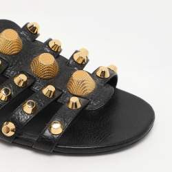 Pre Owned Balenciaga Black Leather Arena Ballet Flats Size 38