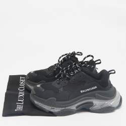 Balenciaga Black Mesh and Leather Triple S Clear Sneakers Size 37