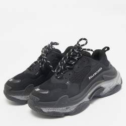 Balenciaga Black Mesh and Leather Triple S Clear Sneakers Size 37