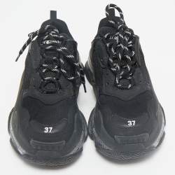 Balenciaga Black Mesh and Leather Triple S Clear Sneakers Size 37