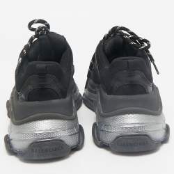 Balenciaga Black Mesh and Leather Triple S Clear Sneakers Size 37