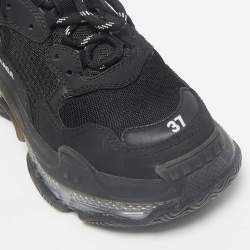 Balenciaga Black Mesh and Leather Triple S Clear Sneakers Size 37