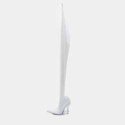 Balenciaga White Stretch Fabric Pantalegging Pumps Size 38