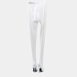 Balenciaga White Stretch Fabric Pantalegging Pumps Size 38