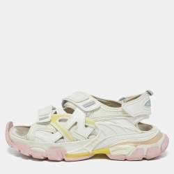 Balenciaga White Faux Leather and Rubber Track Sandals Size 38