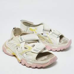 Balenciaga White Faux Leather and Rubber Track Sandals Size 38