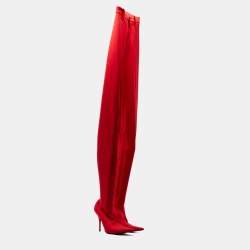 Balenciaga Red Stretch Fabric Knife Pointed Toe Pant Boots Size 40