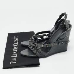 Balenciaga Green Leather Arena Studded Wedge Sandals Size 39
