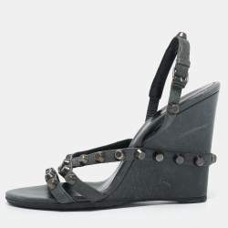 Balenciaga Green Leather Arena Studded Wedge Sandals Size 39
