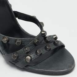 Balenciaga Green Leather Arena Studded Wedge Sandals Size 39