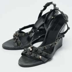 Balenciaga Green Leather Arena Studded Wedge Sandals Size 39