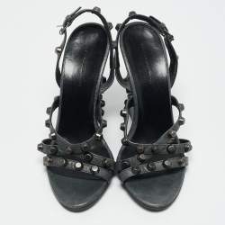 Balenciaga Green Leather Arena Studded Wedge Sandals Size 39
