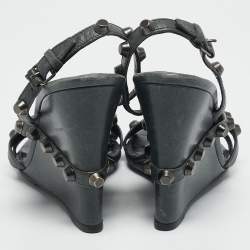 Balenciaga Green Leather Arena Studded Wedge Sandals Size 39