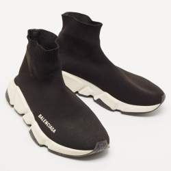 Balenciaga Black Knit Fabric Speed Trainer High Top Sneakers Size 38