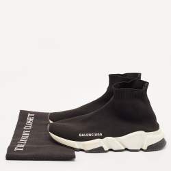 Balenciaga Black Knit Fabric Speed Trainer High Top Sneakers Size 38
