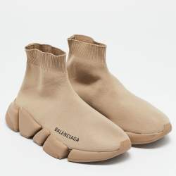 Balenciaga Beige Knit Fabric Speed Slip On Sneakers Size 35