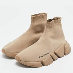 Balenciaga Beige Knit Fabric Speed Slip On Sneakers Size 35