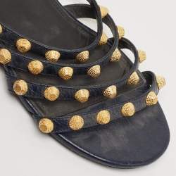 Balenciaga Navy Blue Leather Arena Flat Sandals Size 39.5