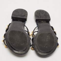 Balenciaga Navy Blue Leather Arena Flat Sandals Size 39.5