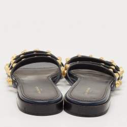 Balenciaga Navy Blue Leather Arena Flat Sandals Size 39.5