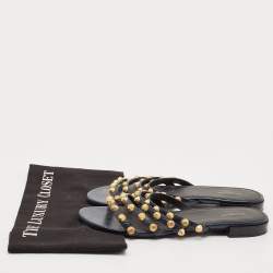 Balenciaga Navy Blue Leather Arena Flat Sandals Size 39.5