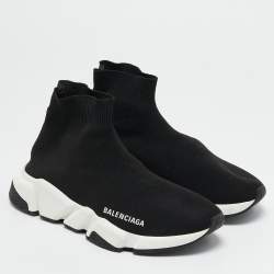 Pre Owned Balenciaga Black Fabric Speed Trainer High Sneakers Size 37