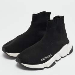 Pre Owned Balenciaga Black Fabric Speed Trainer High Sneakers Size 37