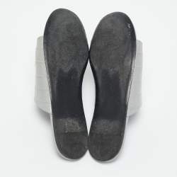Pre Owned Balenciaga Grey Croc Embossed Leather BB Slide Flats Size 39