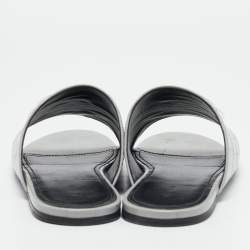 Pre Owned Balenciaga Grey Croc Embossed Leather BB Slide Flats Size 39