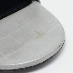 Pre Owned Balenciaga Grey Croc Embossed Leather BB Slide Flats Size 39