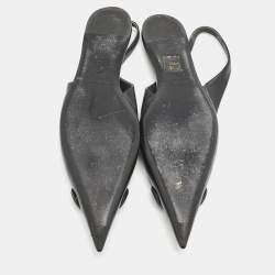 Balenciaga Black Leather BB Knife Pointed Toe Slingback Flats Size 40