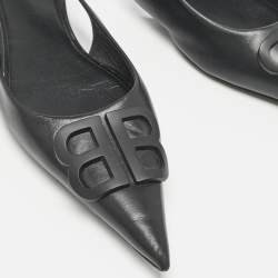 Balenciaga Black Leather BB Knife Pointed Toe Slingback Flats Size 40