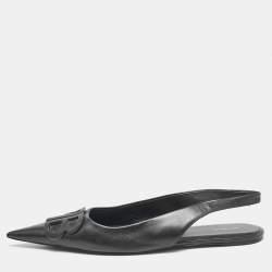 Balenciaga Black Leather BB Knife Pointed Toe Slingback Flats Size 40