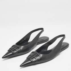 Balenciaga Black Leather BB Knife Pointed Toe Slingback Flats Size 40