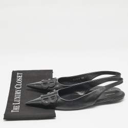 Balenciaga Black Leather BB Knife Pointed Toe Slingback Flats Size 40