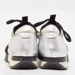 Pre Owned Balenciaga Silver Leather and Knit Fabric Race Runner Low Top Sneakers Size 39