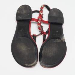 Balenciaga Red Leather Arena Thong Flat Sandals Size 38