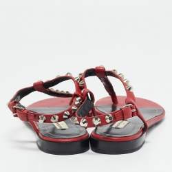 Balenciaga Red Leather Arena Thong Flat Sandals Size 38