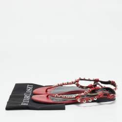 Balenciaga Red Leather Arena Thong Flat Sandals Size 38