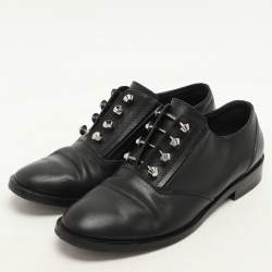 Balenciaga Black Leather Embellished Oxfords Size 37.5