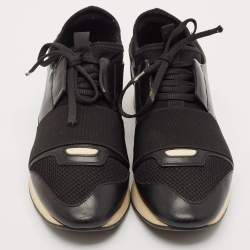 Balenciaga Black Leather and Mesh Race Runner Sneakers Size 38
