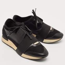 Balenciaga Black Leather and Mesh Race Runner Sneakers Size 38