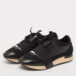 Balenciaga Black Leather and Mesh Race Runner Sneakers Size 38