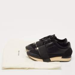 Balenciaga Black Leather and Mesh Race Runner Sneakers Size 38